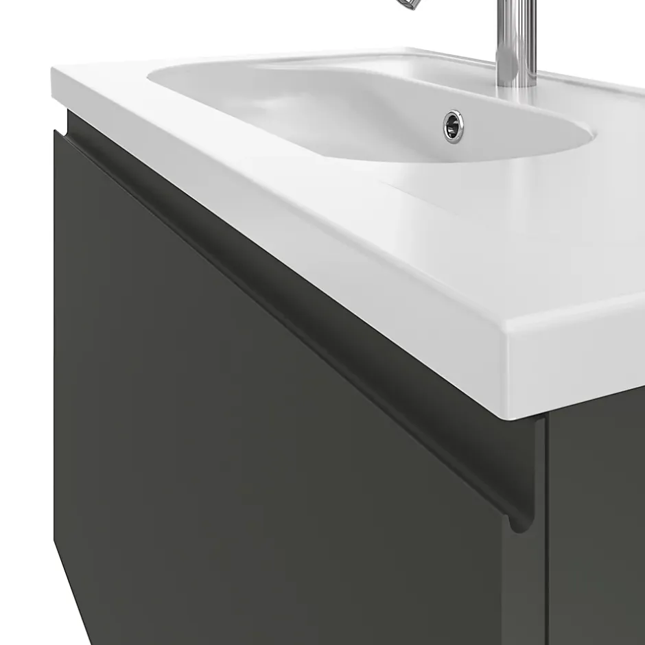 GoodHome Meuble sous vasque suspendu gris anthracite mat 2 tiroirs l.80 x H.48 x P.45 cm Levanna* Meuble Sous-Vasque