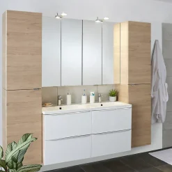 GoodHome Meuble sous vasque suspendu blanc brillant l.120 x H.60 x P.45 cm, Imandra* Meuble Buanderie|Meuble Sous-Vasque