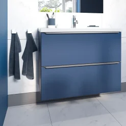 GoodHome Meuble sous vasque suspendu faible profondeur bleu nuit mat l.80 x H.60 x P.36 cm, Imandra