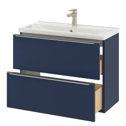 GoodHome Meuble sous vasque suspendu faible profondeur bleu nuit mat l.80 x H.60 x P.36 cm, Imandra