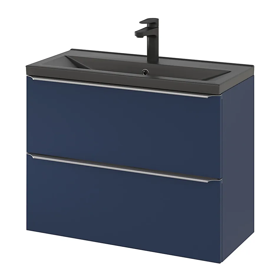GoodHome Meuble sous vasque suspendu faible profondeur bleu nuit mat l.80 x H.60 x P.36 cm, Imandra