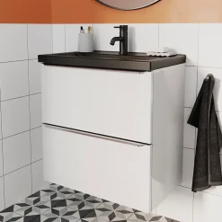 GoodHome Meuble sous vasque suspendu faible profondeur blanc brillant l.60 x H.60 x P.36 cm, Imandra