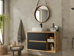 Vente-unique Meuble sous vasque suspendu coloris naturel et anthracite - 100 cm - TIKITIKI