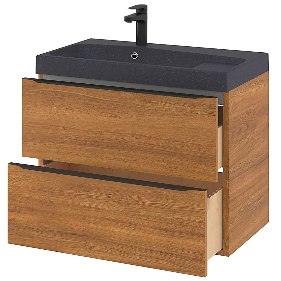 GoodHome Meuble sous vasque suspendu effet noyer l.80 x H.60 x P.45 cm, Imandra* Meuble Buanderie|Meuble De Salle De Bains Faible Profondeur