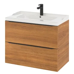GoodHome Meuble sous vasque suspendu effet noyer l.80 x H.60 x P.45 cm, Imandra* Meuble Buanderie|Meuble De Salle De Bains Faible Profondeur
