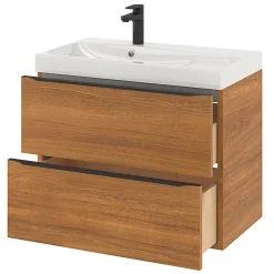 GoodHome Meuble sous vasque suspendu effet noyer l.80 x H.60 x P.45 cm, Imandra* Meuble Buanderie|Meuble De Salle De Bains Faible Profondeur