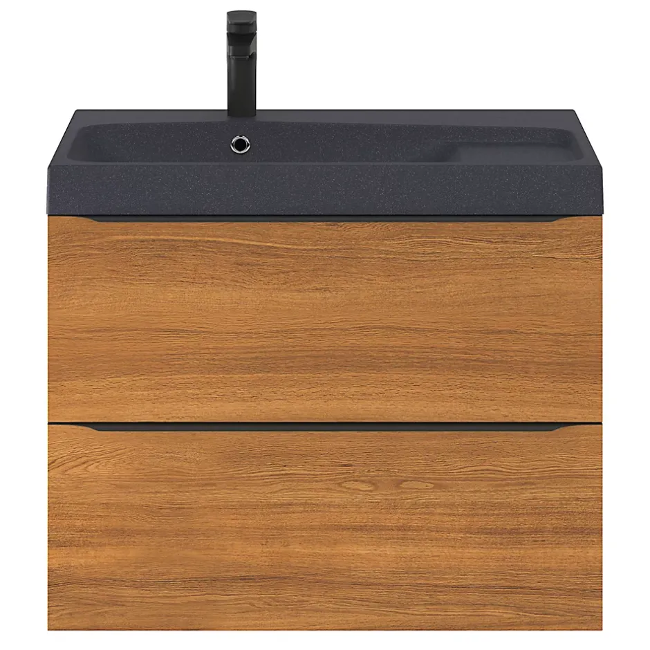 GoodHome Meuble sous vasque suspendu effet noyer l.80 x H.60 x P.45 cm, Imandra* Meuble Buanderie|Meuble De Salle De Bains Faible Profondeur