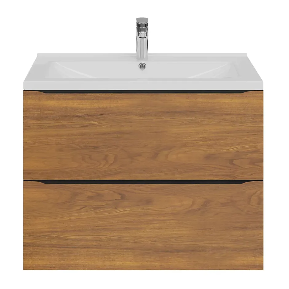 GoodHome Meuble sous vasque suspendu effet noyer l.80 x H.60 x P.45 cm, Imandra* Meuble Buanderie|Meuble De Salle De Bains Faible Profondeur