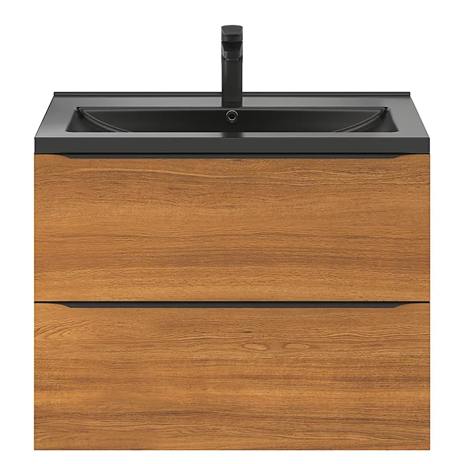 GoodHome Meuble sous vasque suspendu effet noyer l.80 x H.60 x P.45 cm, Imandra* Meuble Buanderie|Meuble De Salle De Bains Faible Profondeur