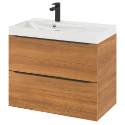 GoodHome Meuble sous vasque suspendu effet noyer l.80 x H.60 x P.45 cm, Imandra* Meuble Buanderie|Meuble De Salle De Bains Faible Profondeur