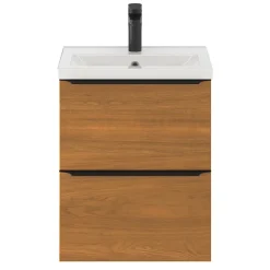 GoodHome Meuble sous vasque suspendu faible profondeur effet noyer l.50 x H.60 x P.36 cm, Imandra* Meuble Buanderie|Meuble De Salle De Bains Faible Profondeur
