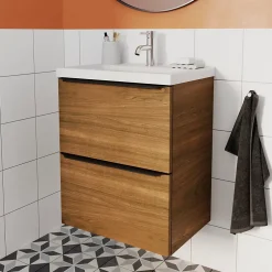 GoodHome Meuble sous vasque suspendu faible profondeur effet noyer l.50 x H.60 x P.36 cm, Imandra* Meuble Buanderie|Meuble De Salle De Bains Faible Profondeur