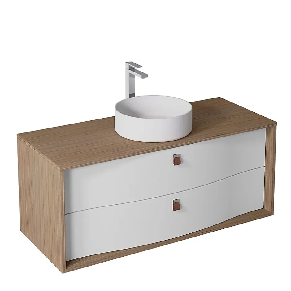 Decotec Meuble sous vasque suspendu blanc mat 2 tiroirs l.120 x H.50 x P.50 cm, Havana* Meuble Buanderie
