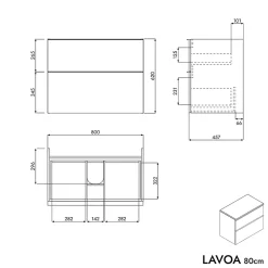 Bernstein Meuble sous vasque suspendu MDF Chêne miel, plan vasque Bleu nuit mat, poignée Noir mat - 80x46x62cm - LAVOA* Meuble Sous-Vasque