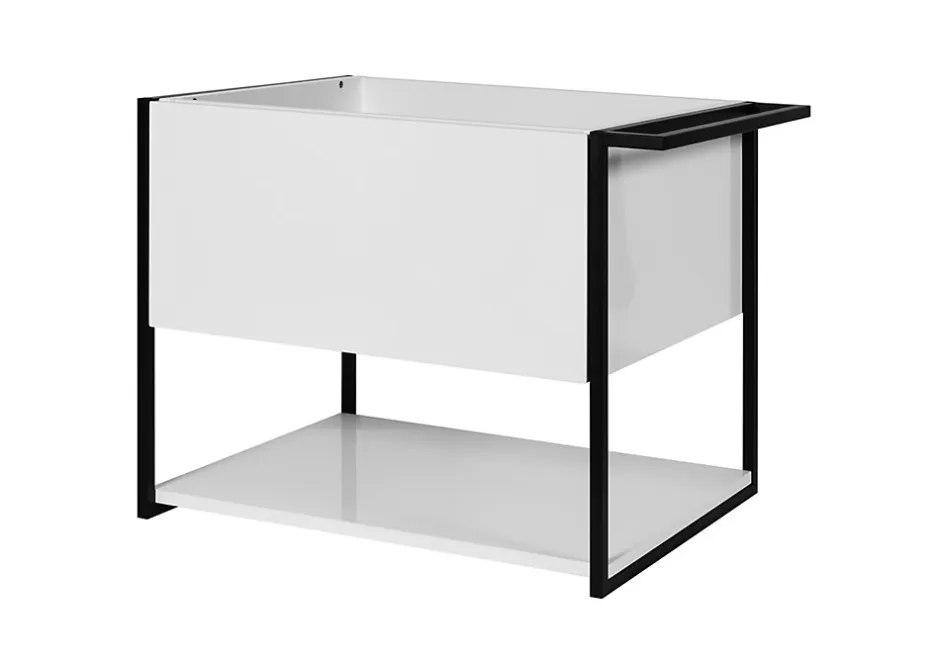 Furnidea Meuble sous vasque suspendu LOV avec porte-serviettes blanc brillant et noir 80 cm