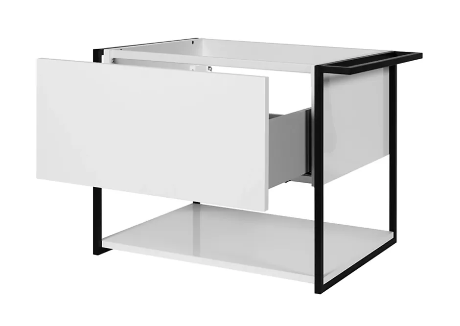 Furnidea Meuble sous vasque suspendu LOV avec porte-serviettes blanc brillant et noir 80 cm