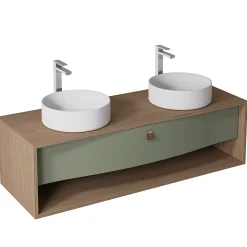 Decotec Meuble sous vasque suspendu vert fougère mat 1 tiroir l.140 x H.40 x P.50 cm, Havana