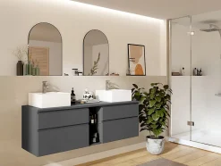 Vente-unique Meuble sous vasque suspendu - Gris - 150 cm - MAGDALENA II* Meuble Sous-Vasque