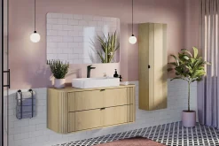 Furnidea Meuble sous vasque suspendu OVALIA - 2 tiroirs chêne 120 cm