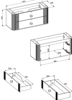 Furnidea Meuble sous vasque suspendu OVALIA - 2 tiroirs chêne 120 cm