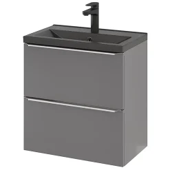 GoodHome Meuble sous vasque suspendu faible profondeur gris brillant l.60 x H.60 x P.36 cm, Imandra* Meuble Buanderie|Meuble De Salle De Bains Faible Profondeur