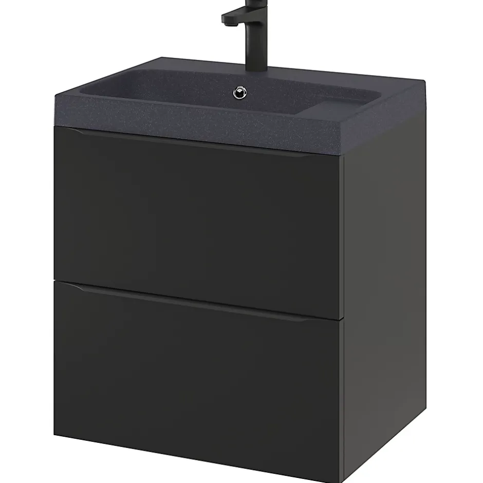 GoodHome Meuble sous vasque suspendu noir mat l.60 x H.60 x P.45 cm, Imandra