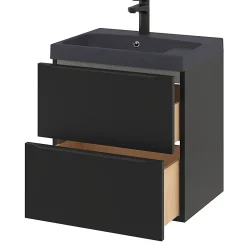 GoodHome Meuble sous vasque suspendu noir mat l.60 x H.60 x P.45 cm, Imandra