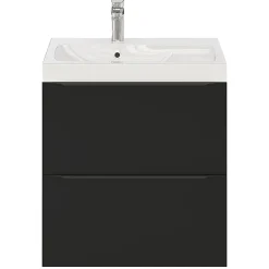 GoodHome Meuble sous vasque suspendu noir mat l.60 x H.60 x P.45 cm, Imandra