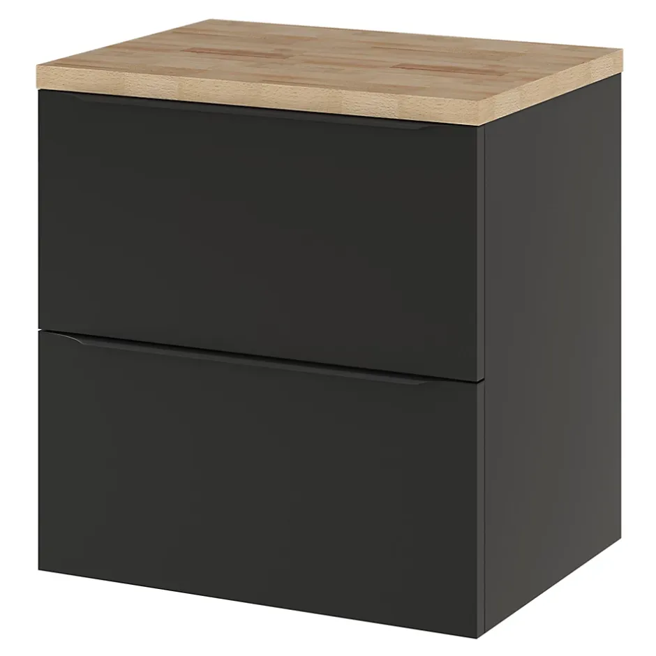 GoodHome Meuble sous vasque suspendu noir mat l.60 x H.60 x P.45 cm, Imandra