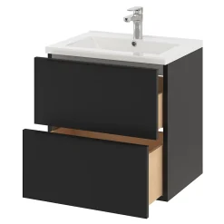 GoodHome Meuble sous vasque suspendu noir mat l.60 x H.60 x P.45 cm, Imandra