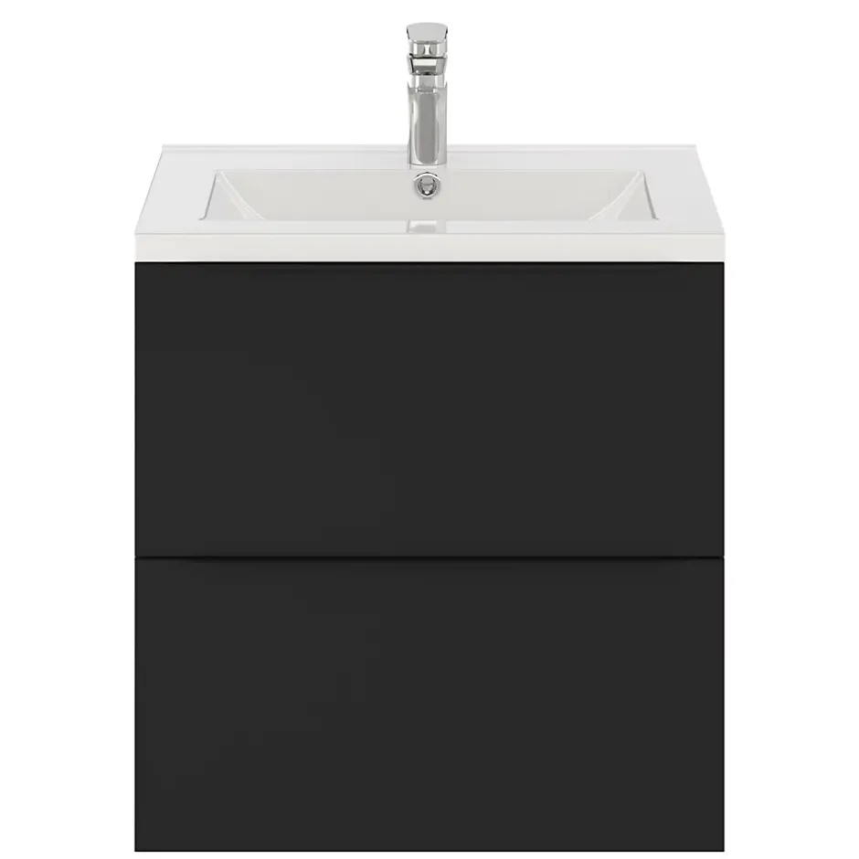 GoodHome Meuble sous vasque suspendu noir mat l.60 x H.60 x P.45 cm, Imandra