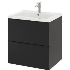 GoodHome Meuble sous vasque suspendu noir mat l.60 x H.60 x P.45 cm, Imandra