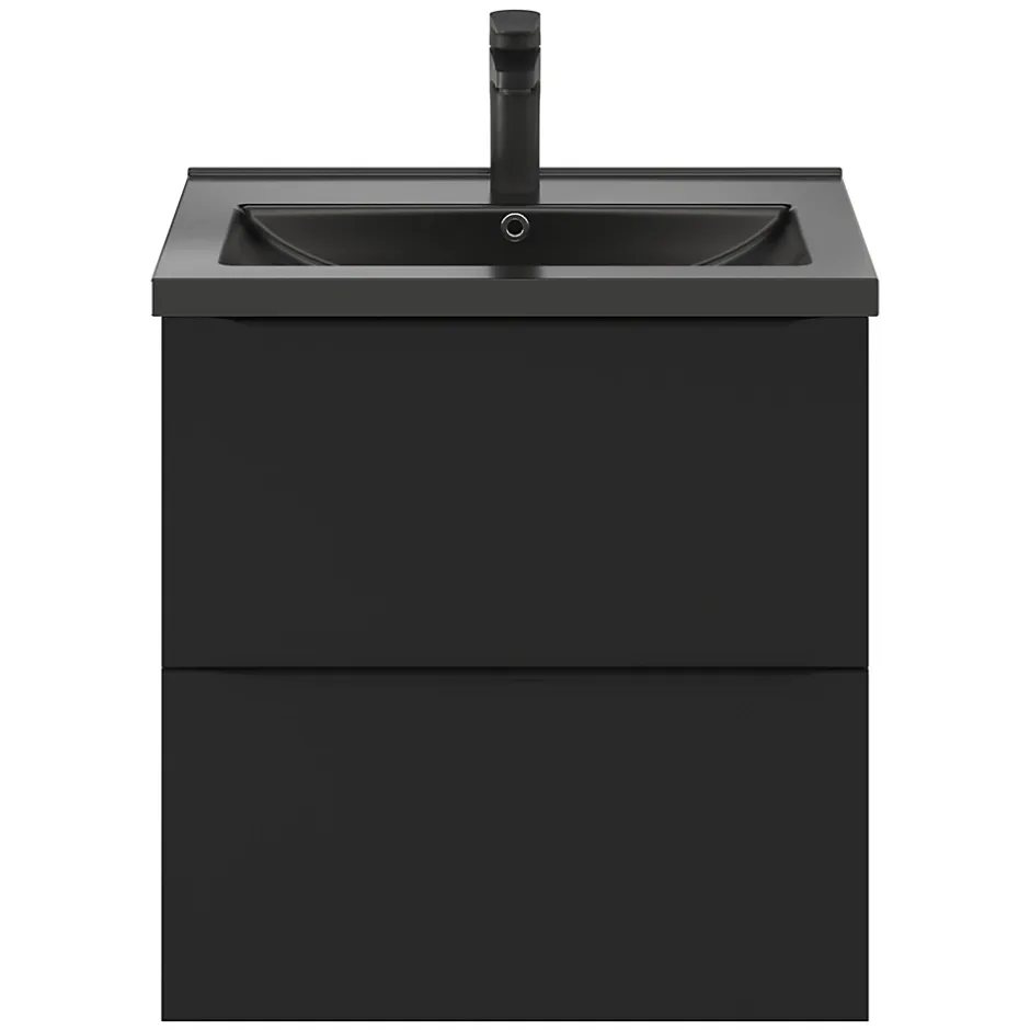 GoodHome Meuble sous vasque suspendu noir mat l.60 x H.60 x P.45 cm, Imandra