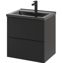 GoodHome Meuble sous vasque suspendu noir mat l.60 x H.60 x P.45 cm, Imandra