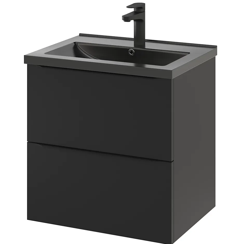 GoodHome Meuble sous vasque suspendu noir mat l.60 x H.60 x P.45 cm, Imandra