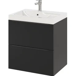 GoodHome Meuble sous vasque suspendu noir mat l.60 x H.60 x P.45 cm, Imandra
