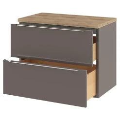 GoodHome Meuble sous vasque suspendu gris taupe brillant l.80 x H.60 x P.45 cm, Imandra