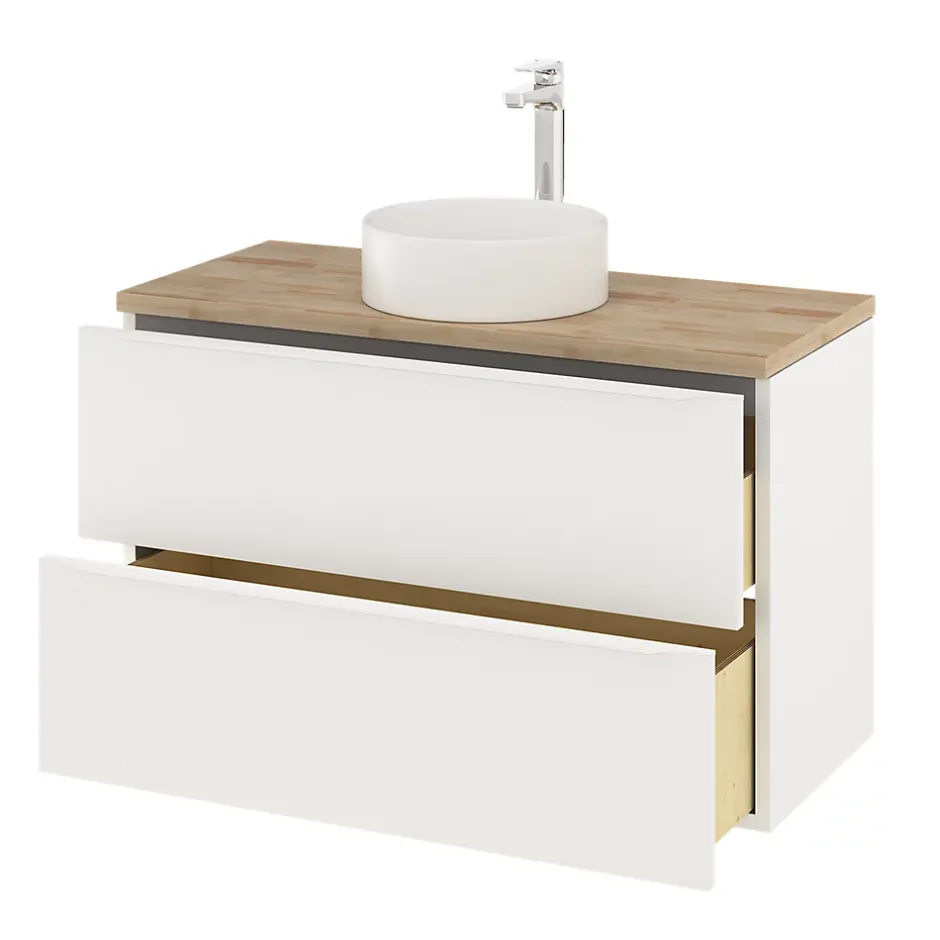 GoodHome Meuble sous vasque suspendu blanc mat l.100 x H.60 x P.45 cm, Imandra