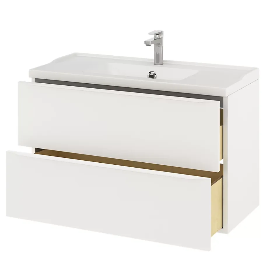 GoodHome Meuble sous vasque suspendu blanc mat l.100 x H.60 x P.45 cm, Imandra