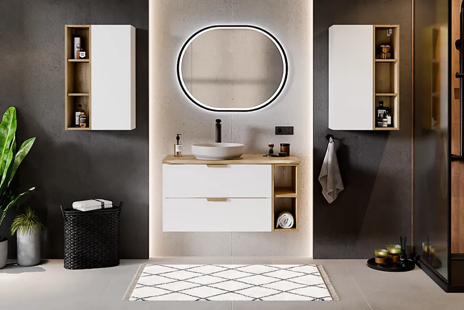 Furnidea Meuble sous vasque suspendu ASTER blanc 80 cm* Meuble Sous Lavabo