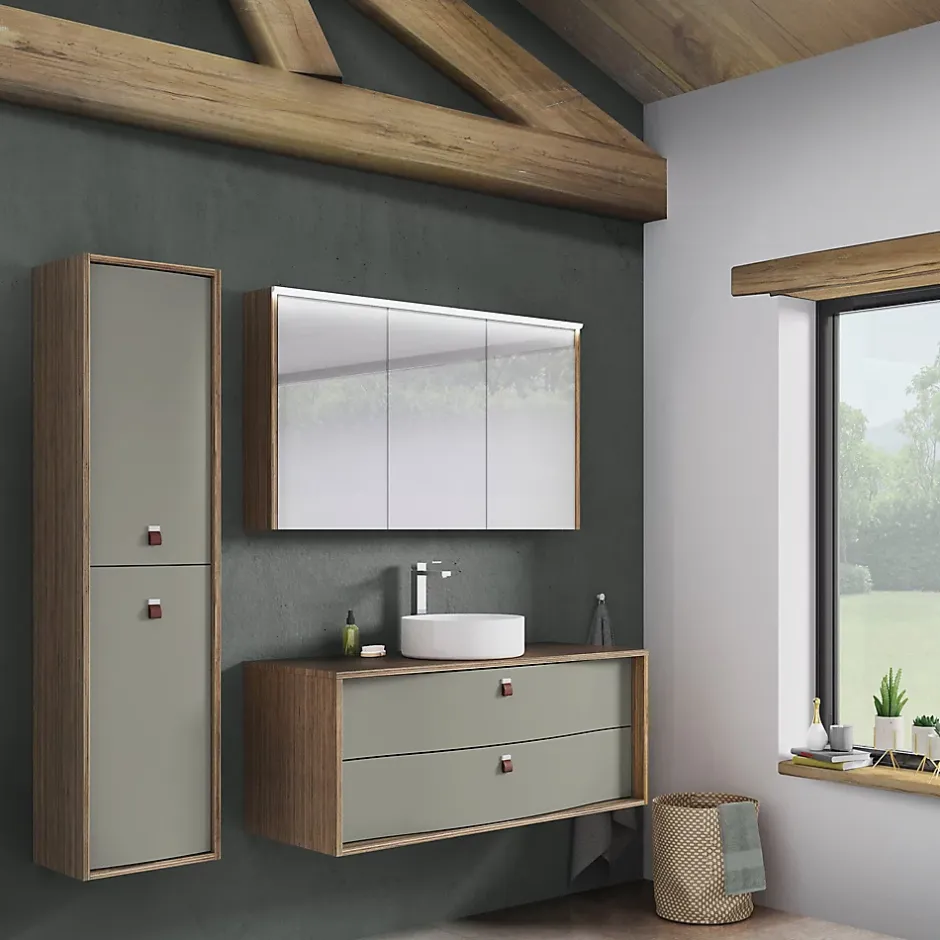 Decotec Meuble sous vasque suspendu vert fougère mat 2 tiroirs l.120 x H.50 x P.50 cm, Havana