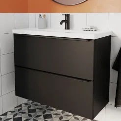 GoodHome Meuble sous vasque suspendu faible profondeur noir mat l.80 x H.60 x P.36 cm, Imandra* Meuble Buanderie|Meuble De Salle De Bains Faible Profondeur