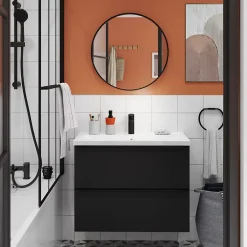 GoodHome Meuble sous vasque suspendu faible profondeur noir mat l.80 x H.60 x P.36 cm, Imandra* Meuble Buanderie|Meuble De Salle De Bains Faible Profondeur