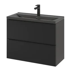 GoodHome Meuble sous vasque suspendu faible profondeur noir mat l.80 x H.60 x P.36 cm, Imandra* Meuble Buanderie|Meuble De Salle De Bains Faible Profondeur