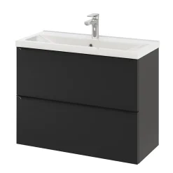 GoodHome Meuble sous vasque suspendu faible profondeur noir mat l.80 x H.60 x P.36 cm, Imandra* Meuble Buanderie|Meuble De Salle De Bains Faible Profondeur