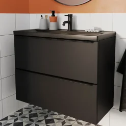 GoodHome Meuble sous vasque suspendu faible profondeur noir mat l.80 x H.60 x P.36 cm, Imandra* Meuble Buanderie|Meuble De Salle De Bains Faible Profondeur