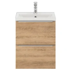 GoodHome Meuble sous vasque suspendu faible profondeur effet chêne l.50 x H.60 x P.36 cm, Imandra