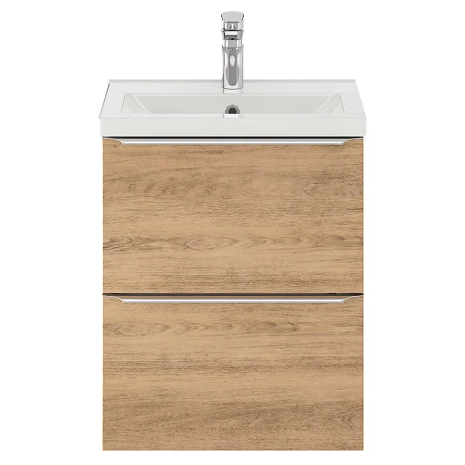 GoodHome Meuble sous vasque suspendu faible profondeur effet chêne l.50 x H.60 x P.36 cm, Imandra