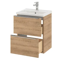 GoodHome Meuble sous vasque suspendu faible profondeur effet chêne l.50 x H.60 x P.36 cm, Imandra