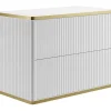 Vente-unique Meuble sous vasque suspendu strié liseré doré - Blanc - L80 cm - KELIZA